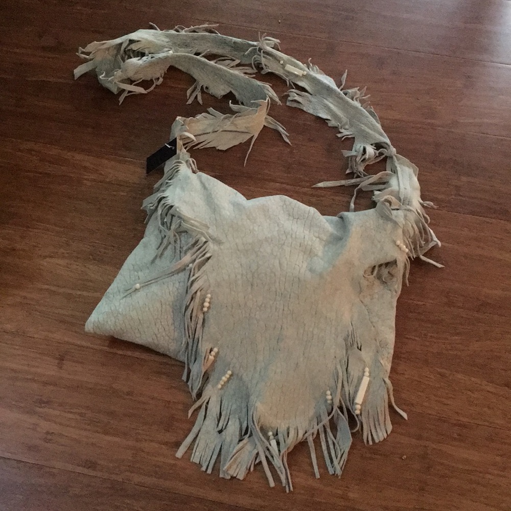 Hand made, vintage lamb skin leather fringe bag. - Picture 6 of 7